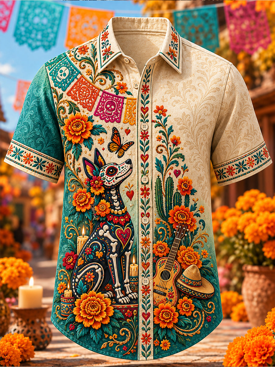 Men's Mexico's Day of the Dead Art Print Short-Sleeved Shirt