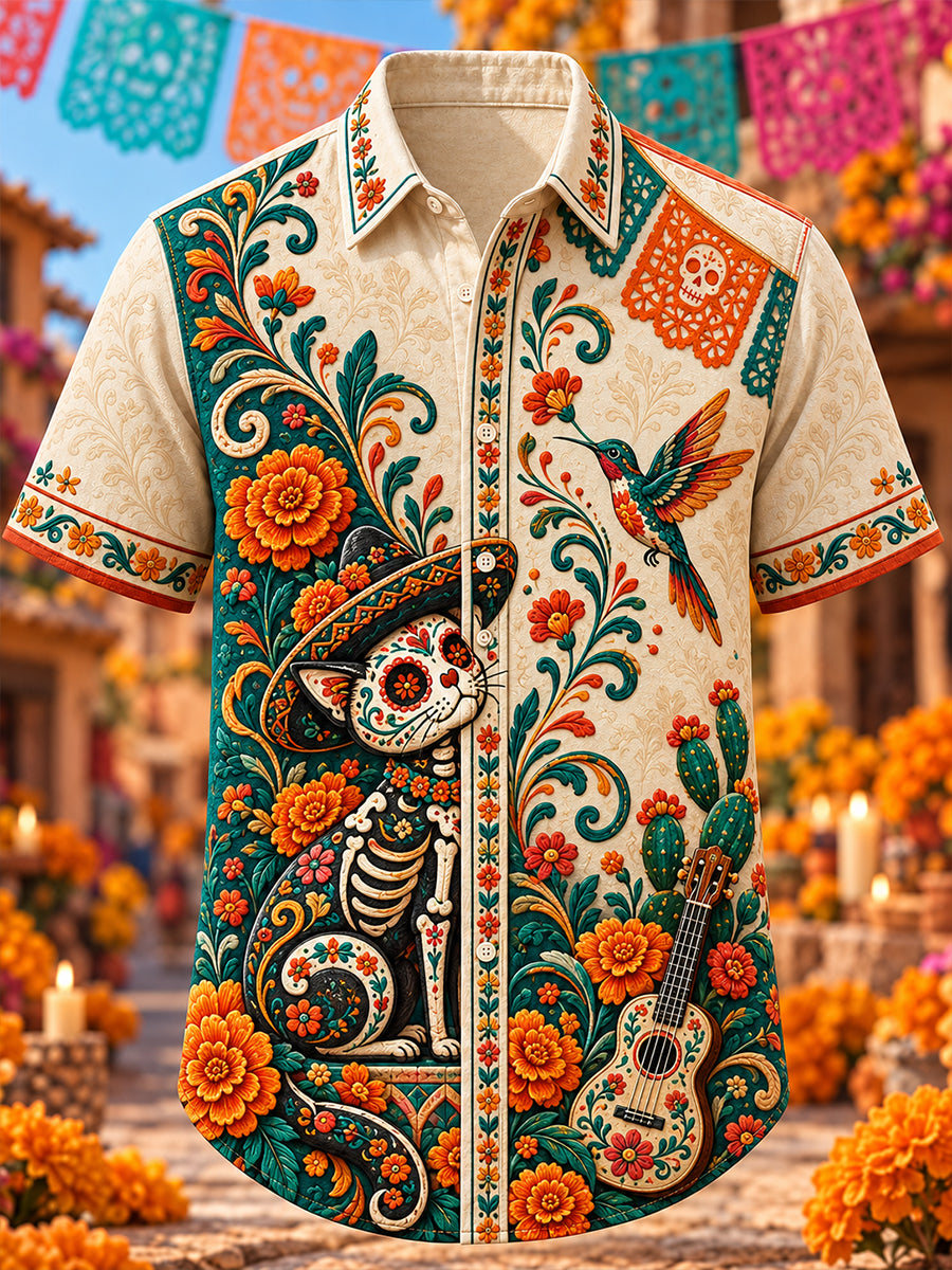 Men's Mexico's Day of the Dead Art Print Short-Sleeved Shirt
