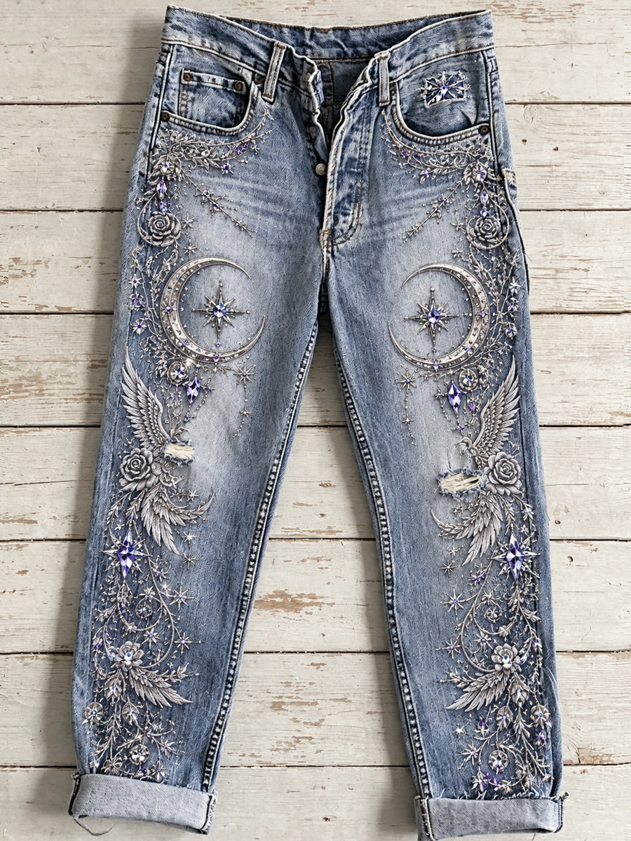 Women's Flowers Animal Art Print Jeans