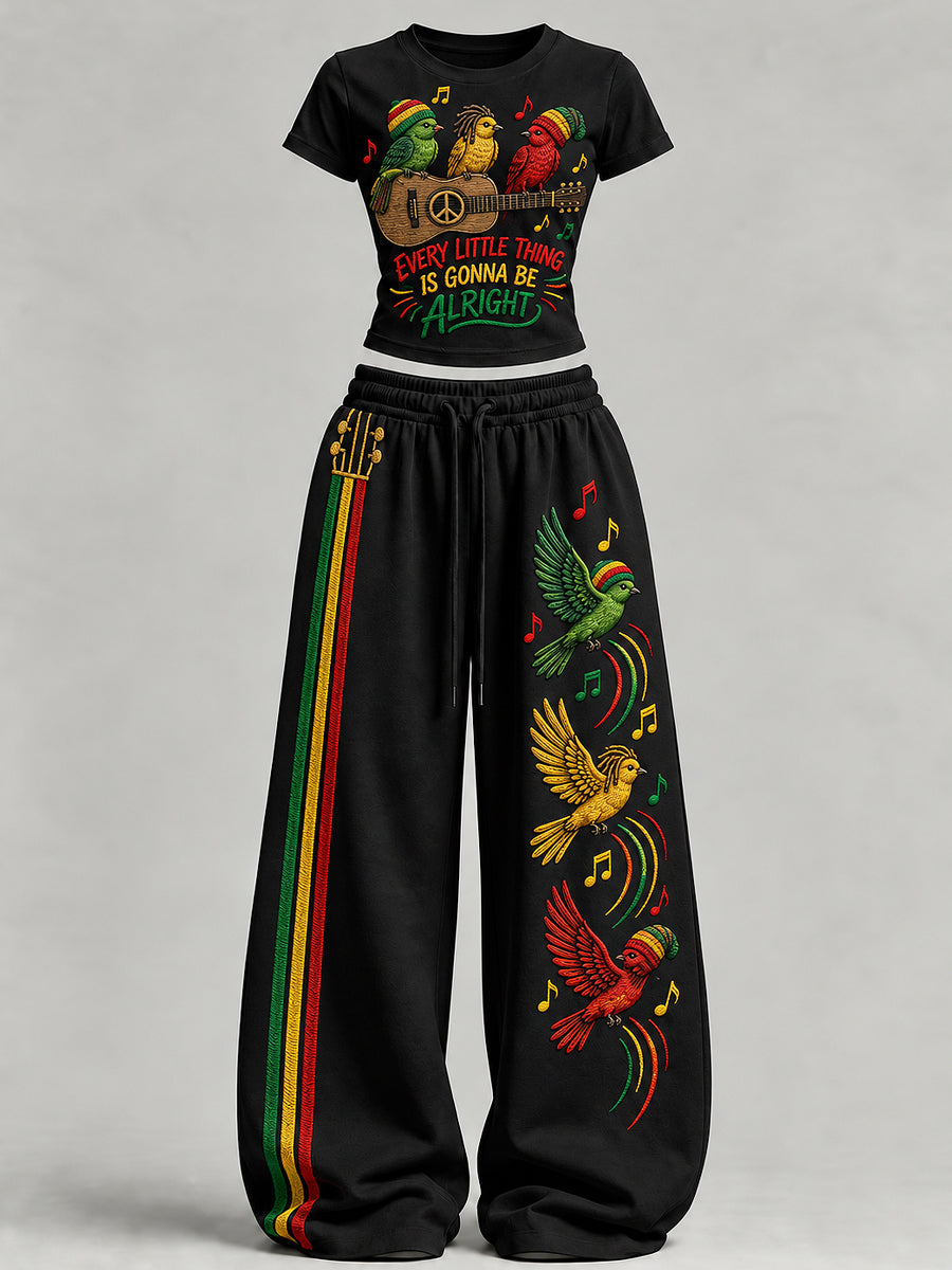 Women's EVERY LITTLE THING IS GONNA BE ALRIGHT Art Printed Short Sleeve Set