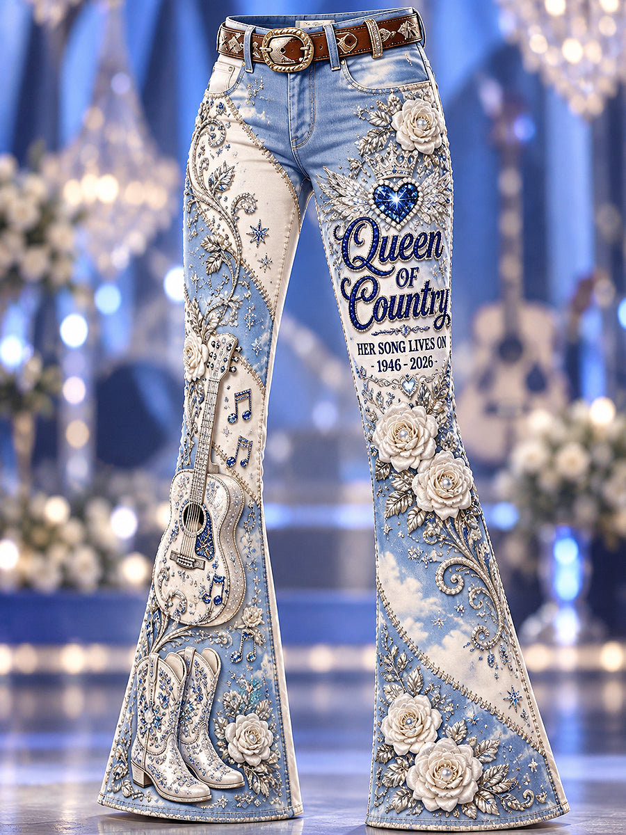 Women's Classic Country Music Lover Memorial Art Print Flared Trousers