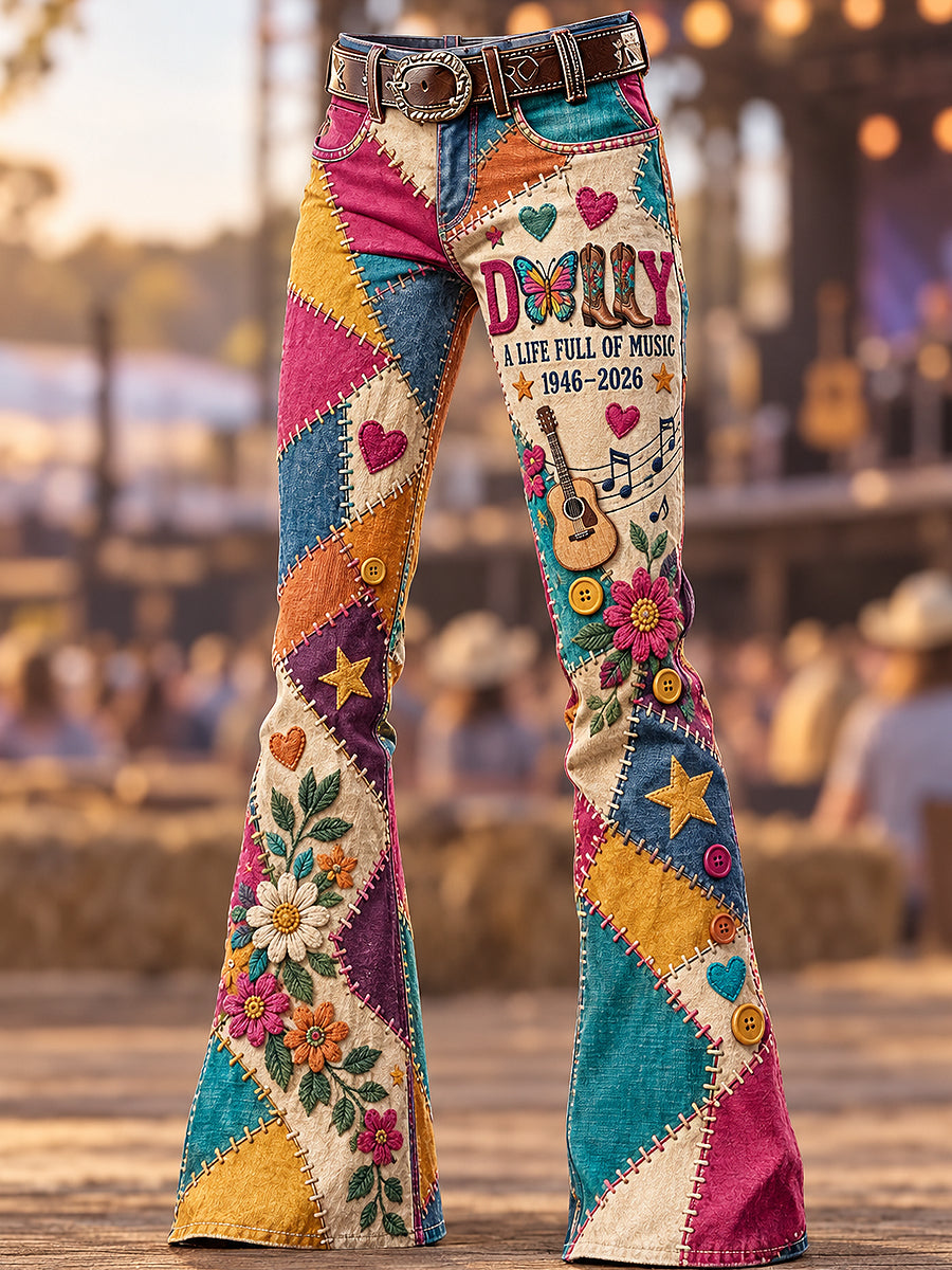 Women's Classic Country Music Lover Memorial Art Print Flared Trousers