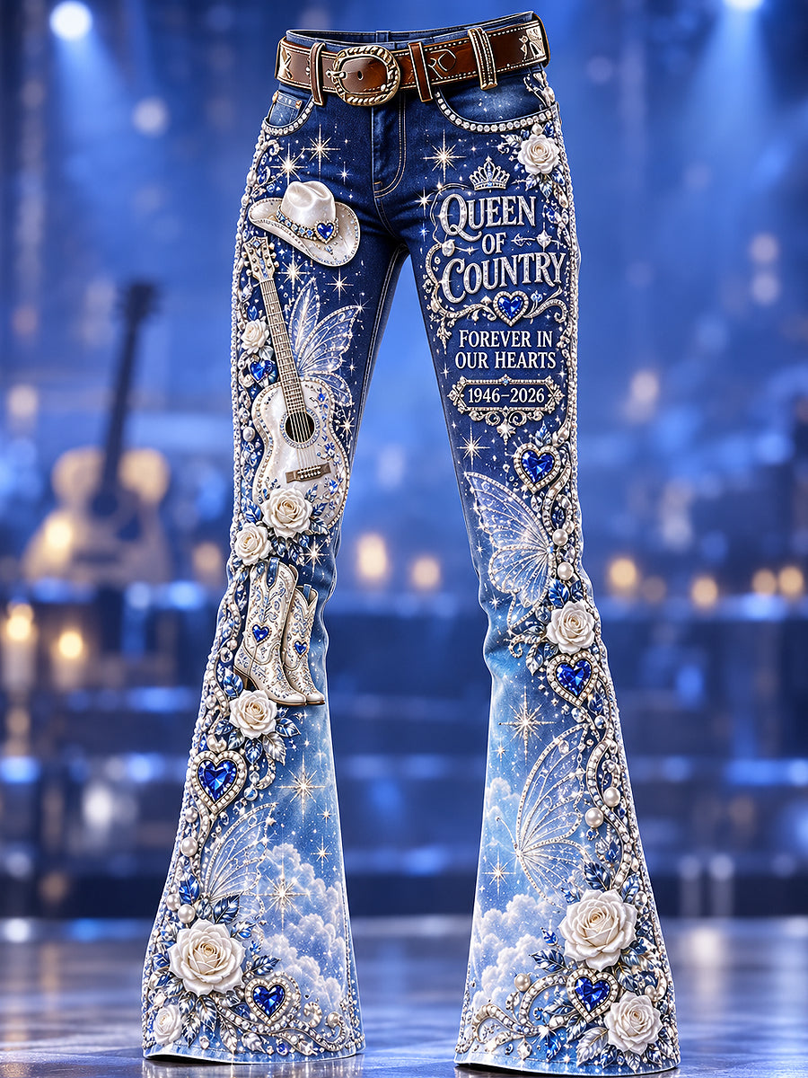 Women's Classic Country Music Lover Memorial Art Print Flared Trousers