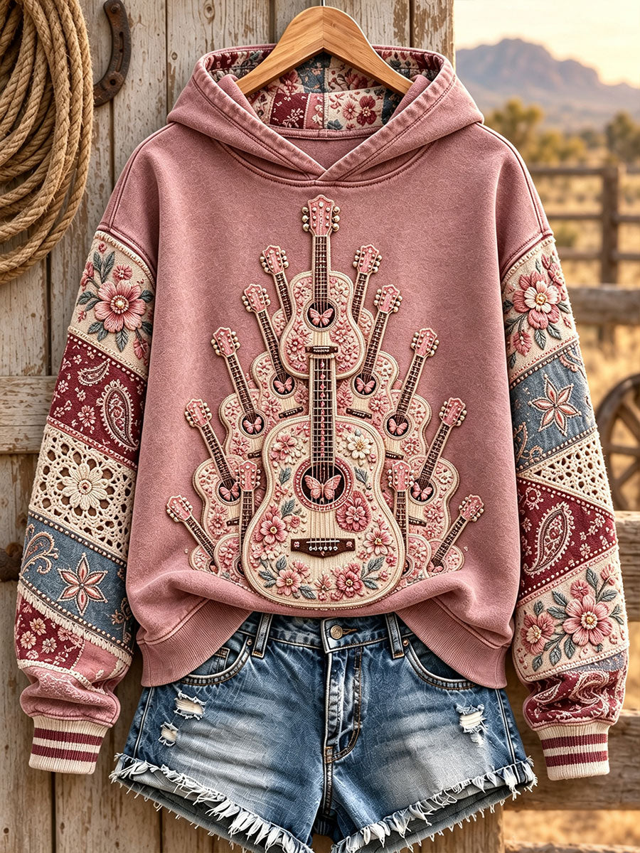 Women's Pink Guitar Country Music Hoodies