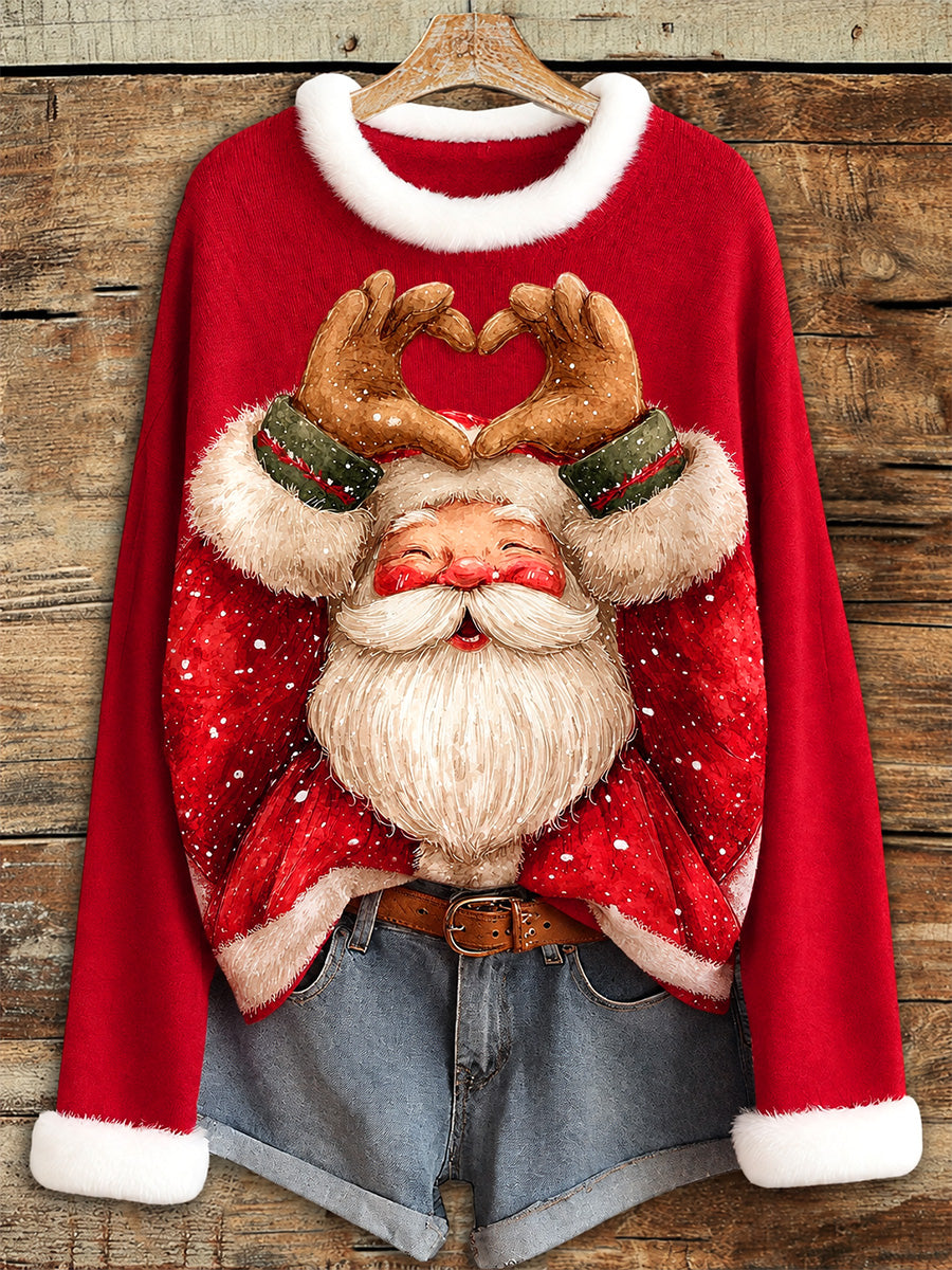 Women's Santa Claus Print Casual Crew Neck Sweater
