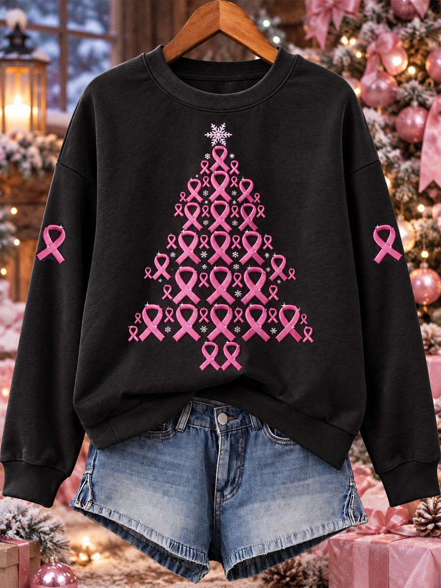 Women's Christmas Breast Cancer Print Sweatshirt