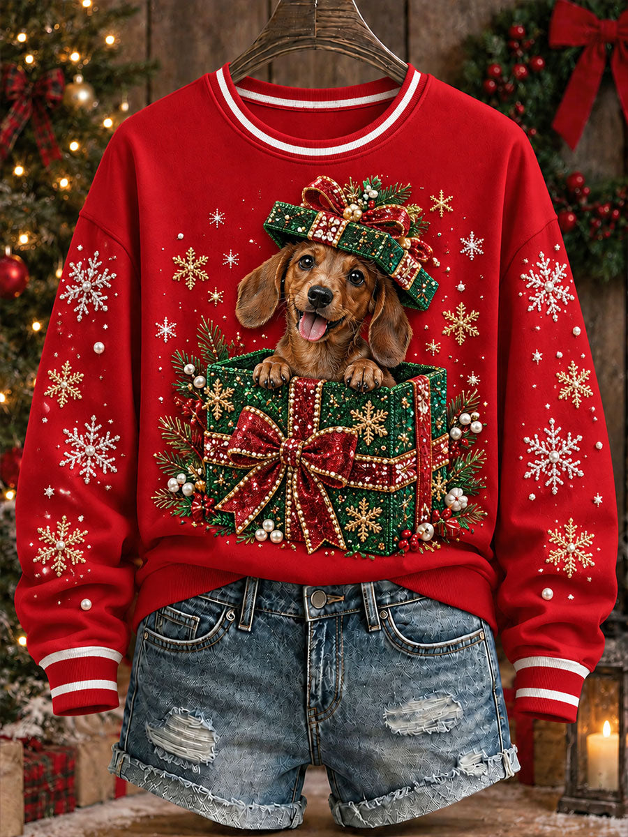 Women's Christmas Dachshund Print Sweatshirt