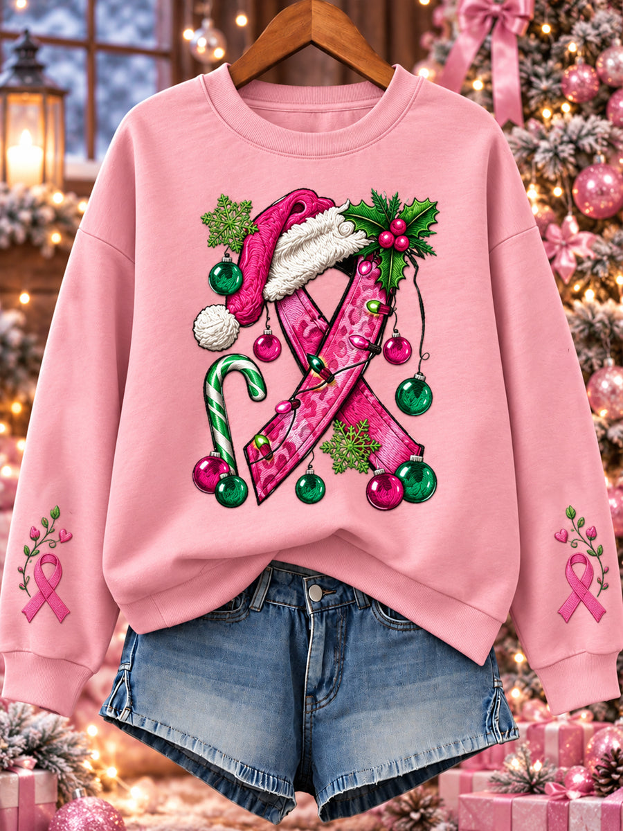 Women's Christmas Breast Cancer Print Sweatshirt