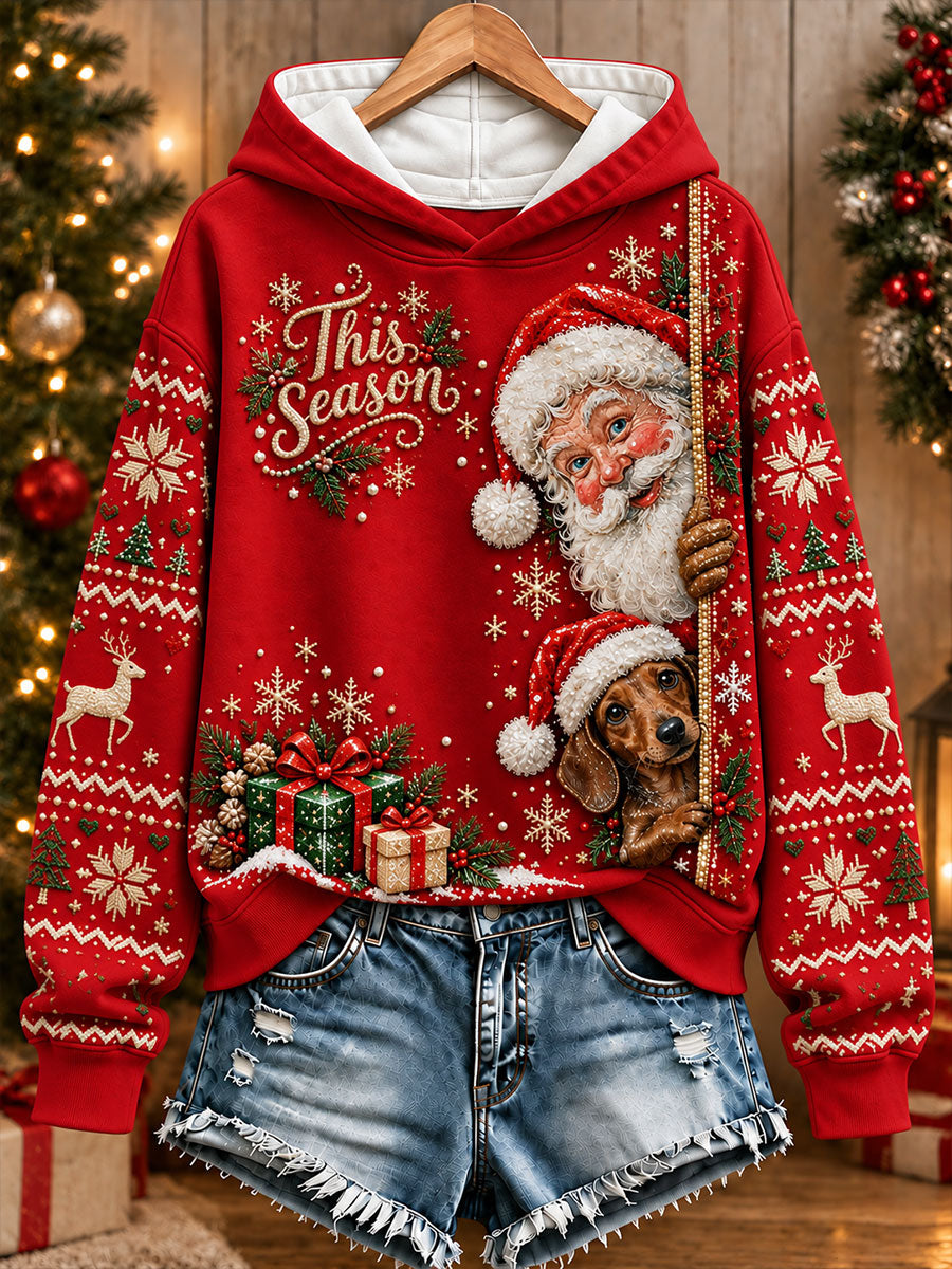 Women's Santa Claus And Dachshund Christmas Print Sweatshirt