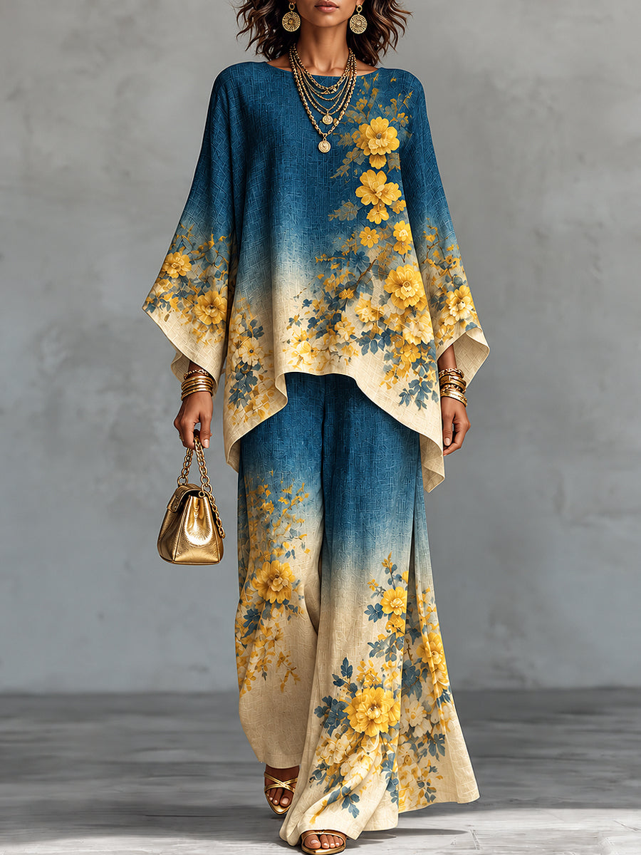 Women's Flowers Art Printed Long Sleeve Set