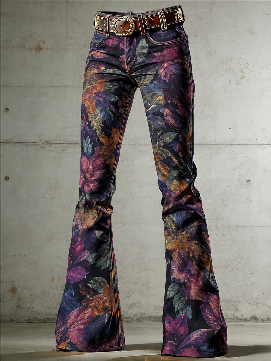 Women's Flowers Art Print Flared Trousers