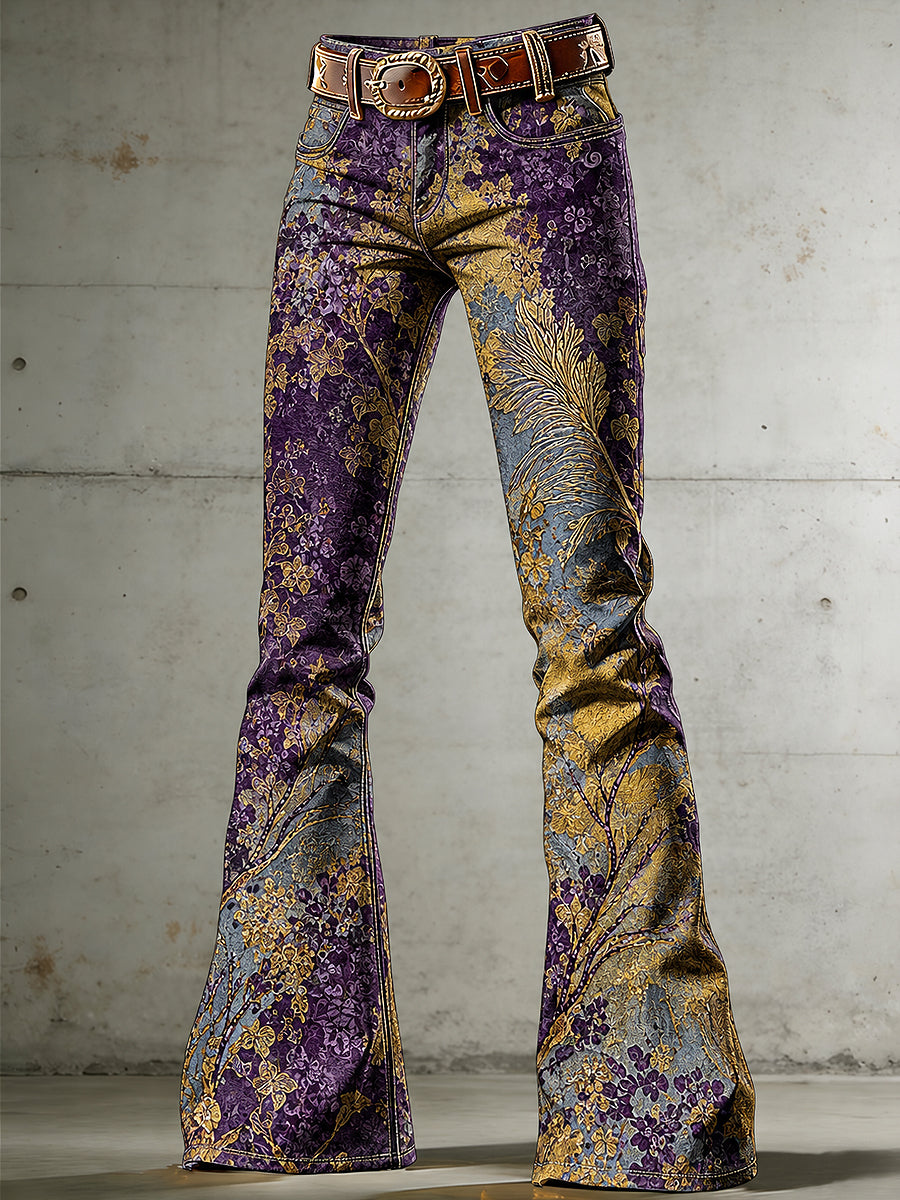 Women's Flowers Art Print Flared Trousers
