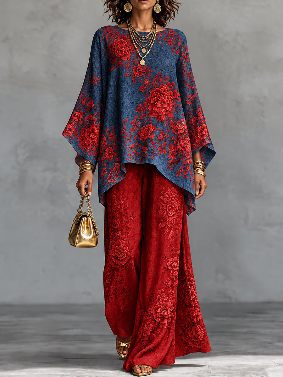 Women's Flowers Art Printed Long Sleeve Set