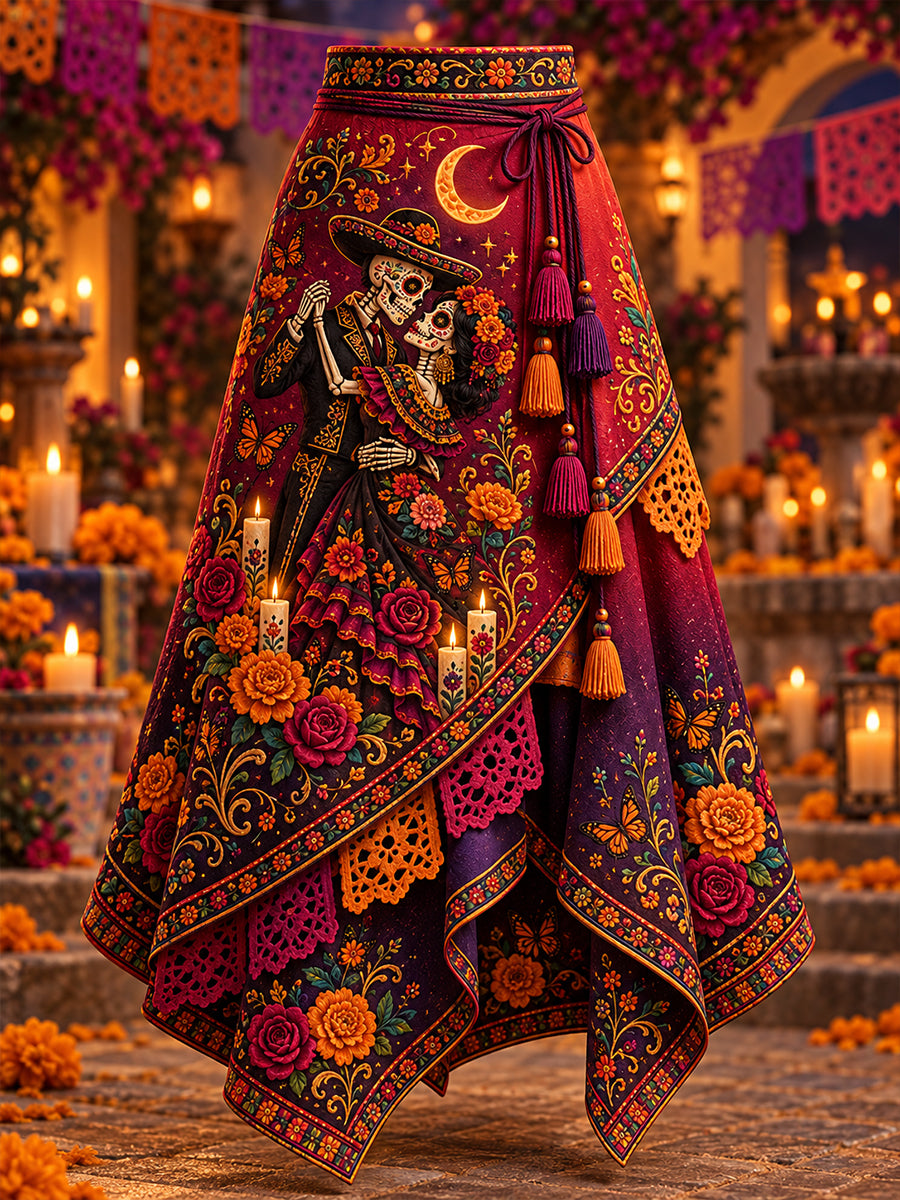 Women's Mexico's Day Of The Dead Art Printed Irregular Skirt