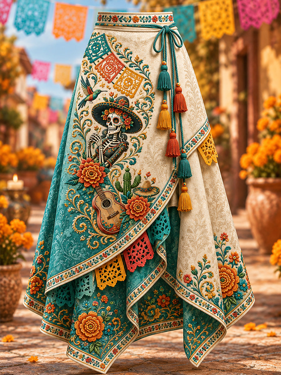 Men's Mexico's Day Of The Dead Art Printed Irregular Skirt