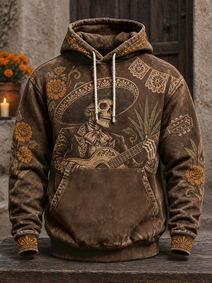 Men's Mexico Day of The Dead Floral Art Printed Hoodie
