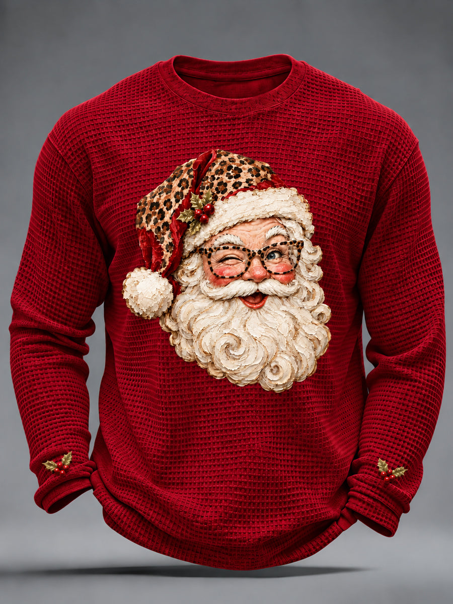 Men's Christmas Santa Claus Art Waffle Long Sleeve T-Shirt