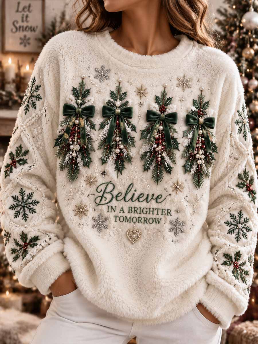 Women's Winter Holly Leaf Print Sweatshirt