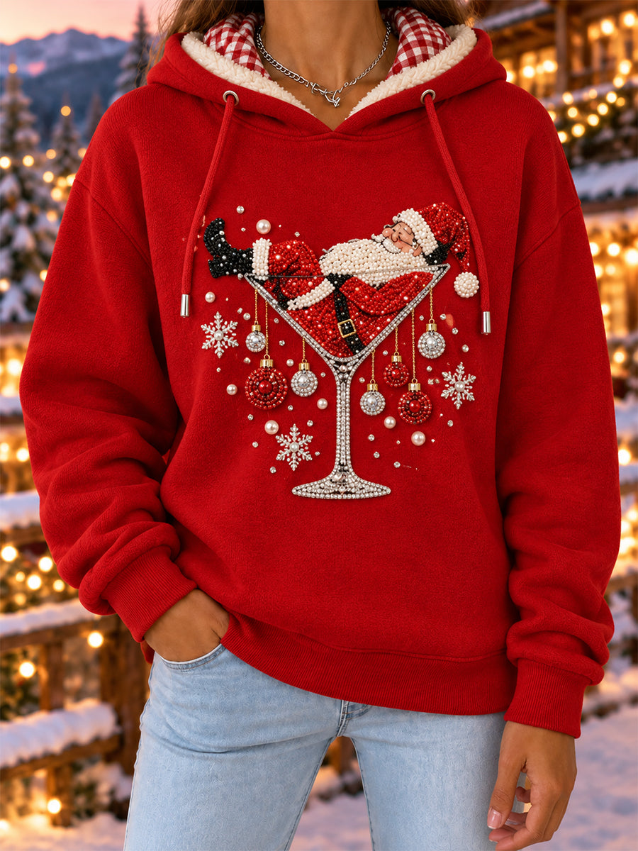 Women's Retro Christmas Cocktail Santa Claus Sweatshirt