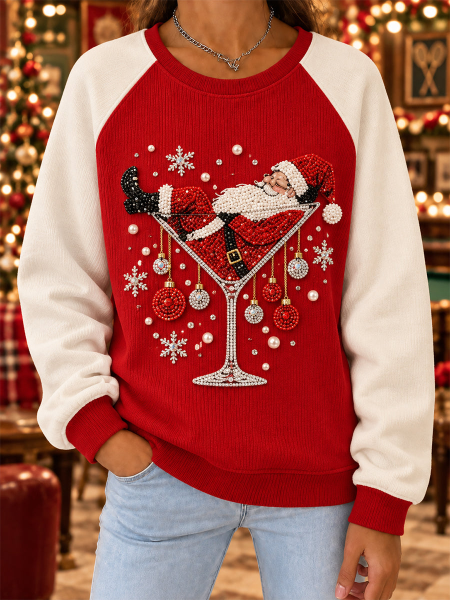 Women's Retro Christmas Cocktail Santa Claus Sweatshirt