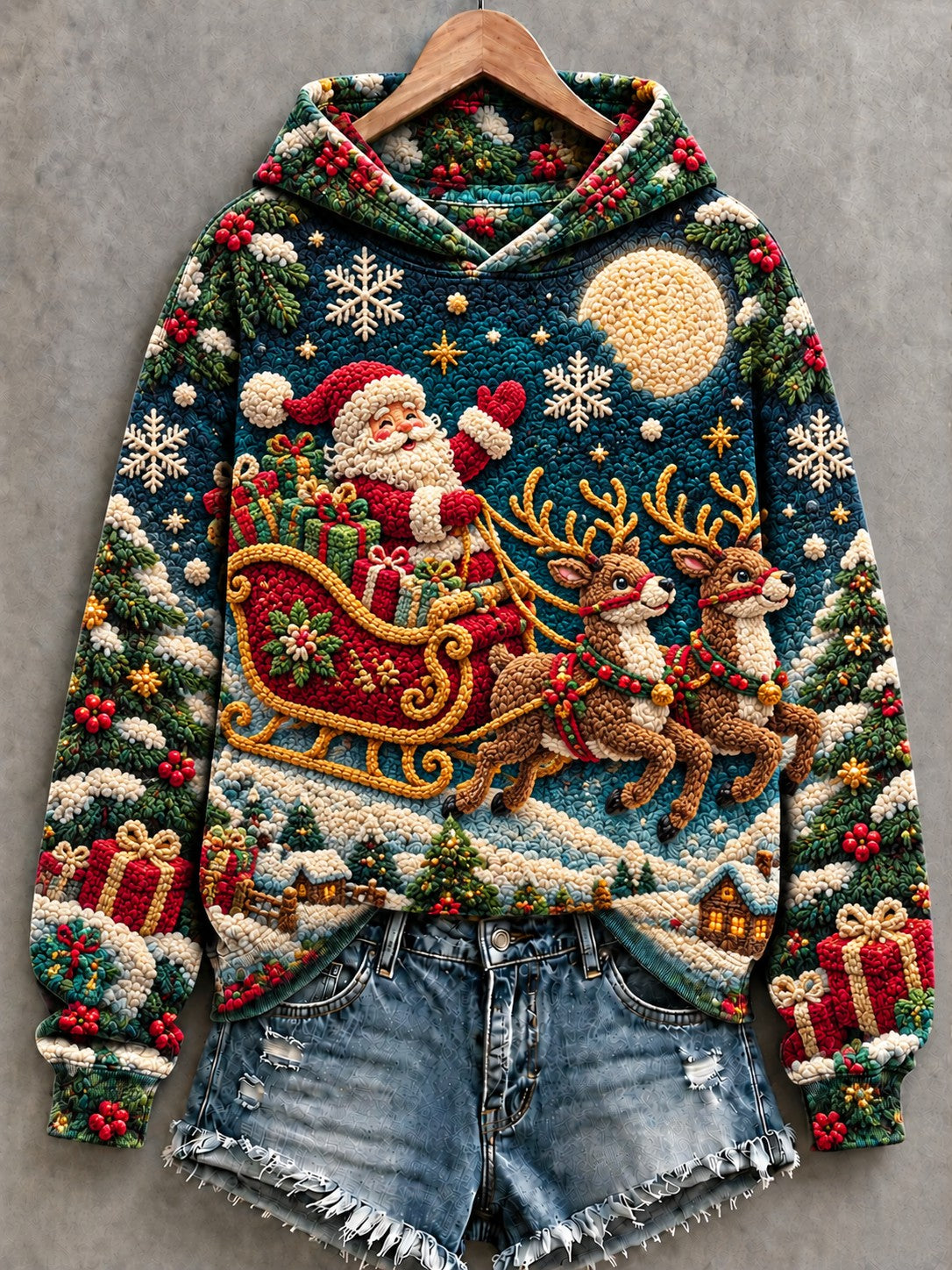 Women's Christmas Santa Printed Hoodie