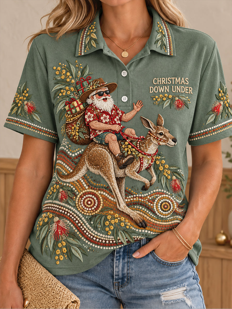 Women's AU Christmas Aboriginal Culture Art Printed Casual Tops