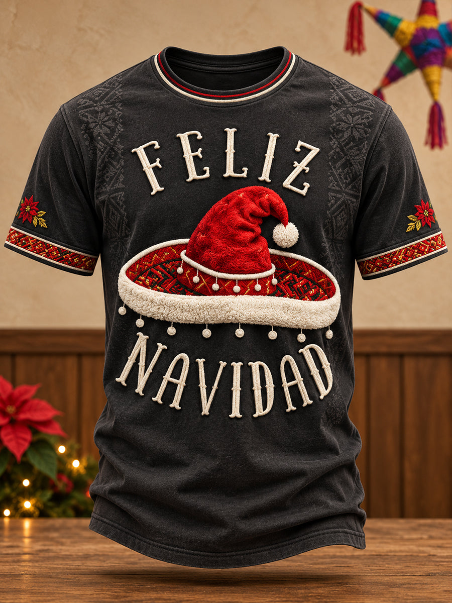 Men's Mexico Christmas Feliz Navidad Art Printed T-shirt