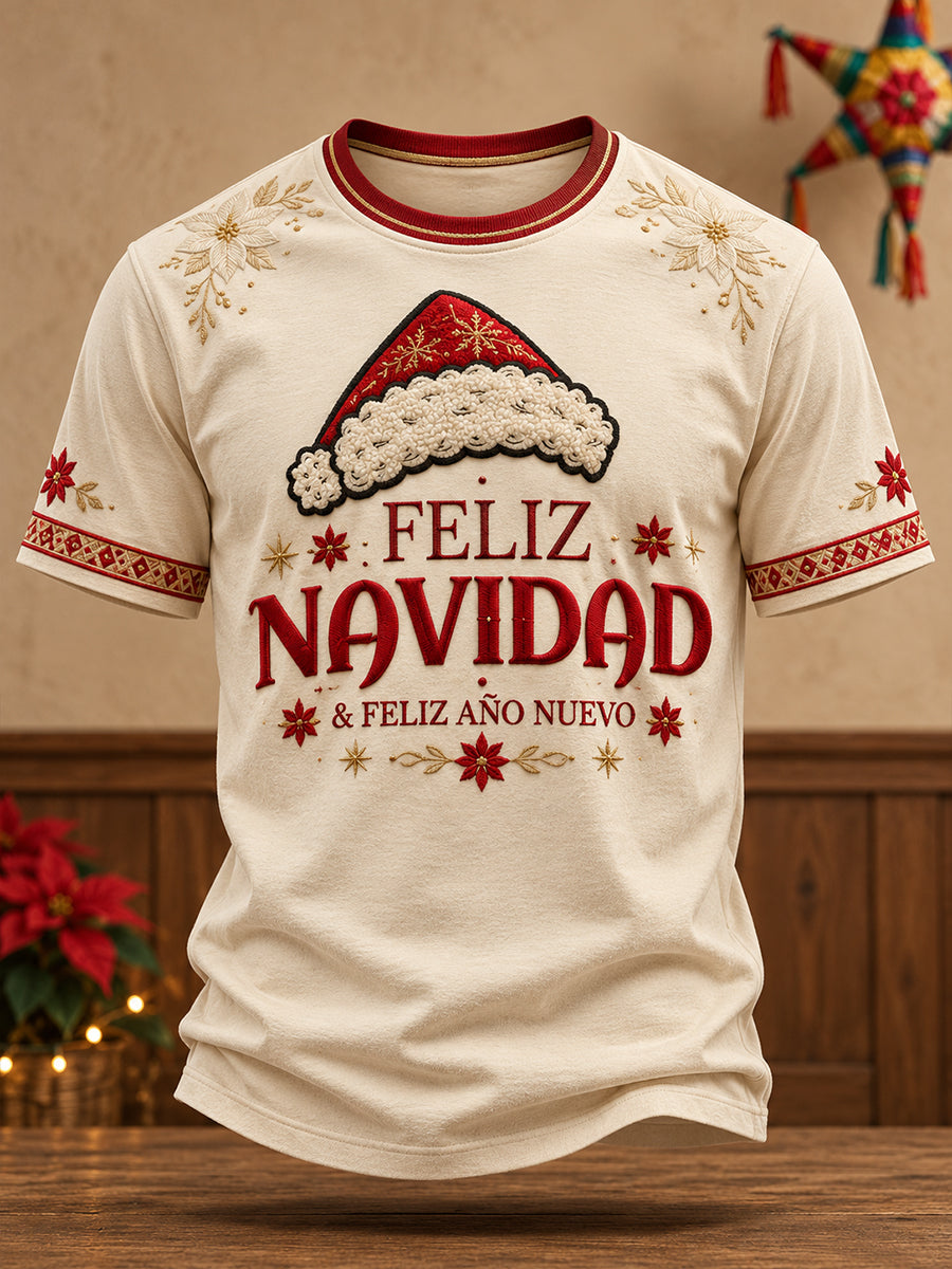 Men's Mexico Christmas Feliz Navidad Art Printed T-shirt