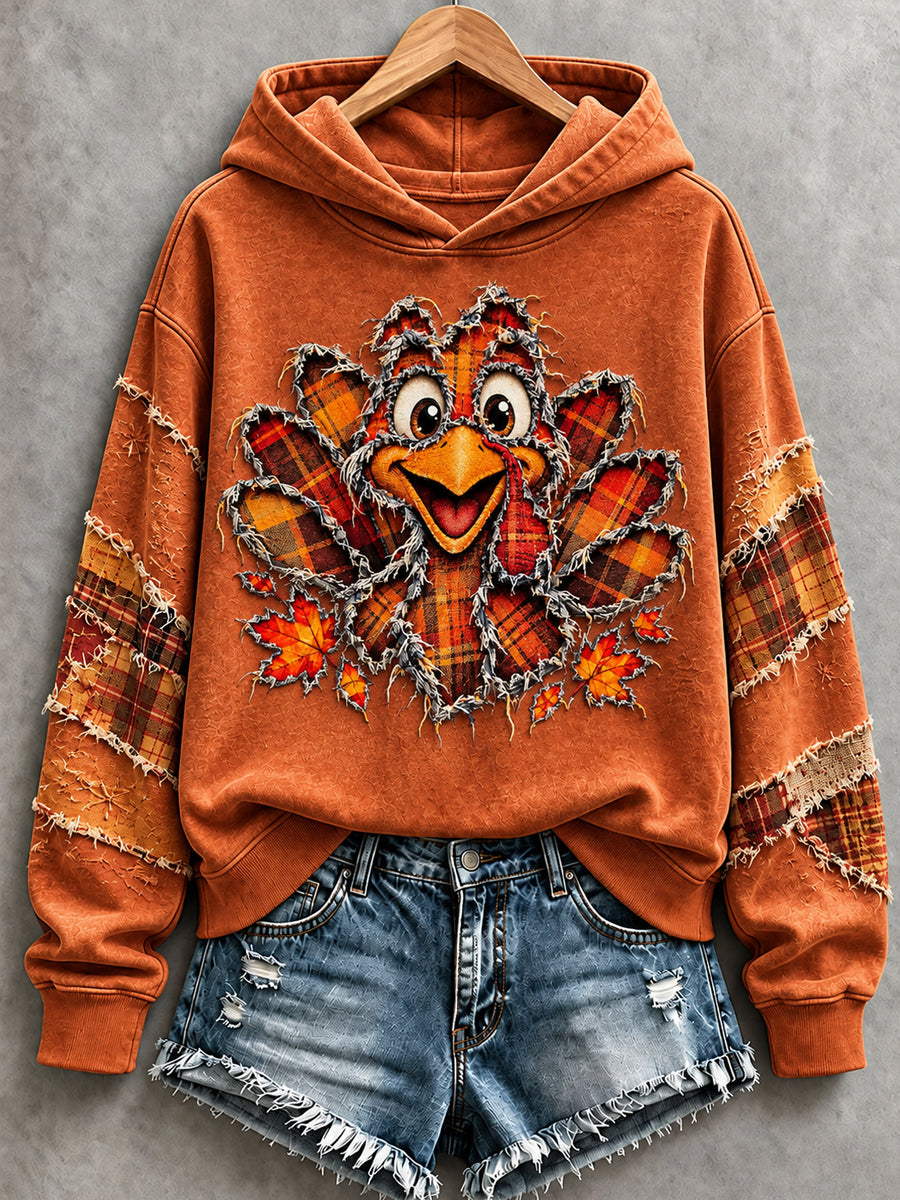 Women's Cute Thanksgiving Turkey Face Art Hoodie