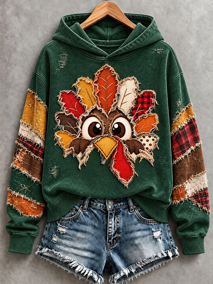 Women's Cute Thanksgiving Turkey Face Art Hoodie
