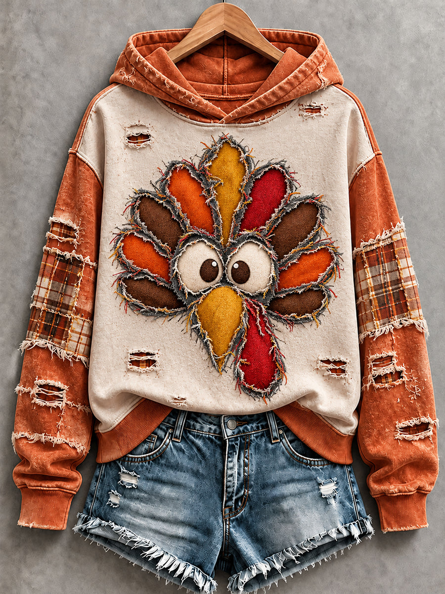 Women's Cute Thanksgiving Turkey Face Art Hoodie