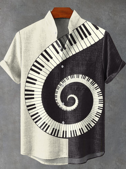 Black and White Music Keyboard Art Vintage Print Casual 100% Cotton Shirt