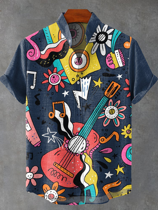 Fun Music Painting Decorative Pattern Casual 100% Cotton Shirt