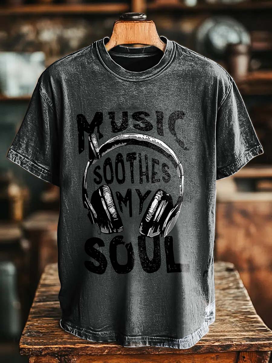 Music Soothes My Soul Art Print Casual Short Sleeve T-shirt