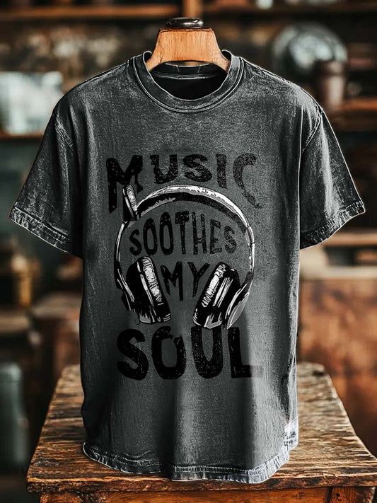 Music Soothes My Soul Art Print Casual Short Sleeve T-shirt