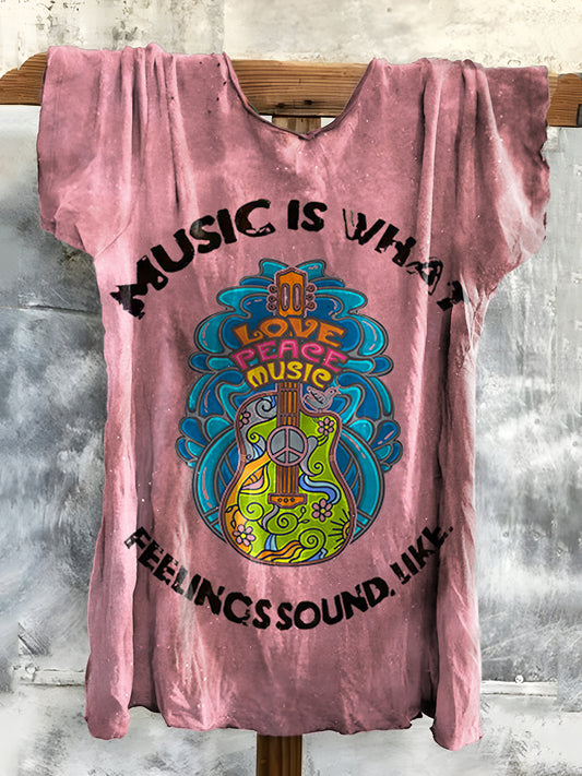 Women's Music Is What Feelings Sound Like Graphic Print Cotton Crew Tee