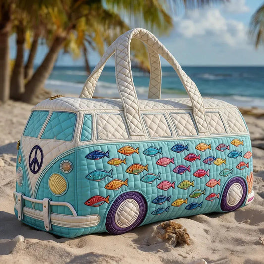 Cluster Of Fish Print Quilted Duffle Bag