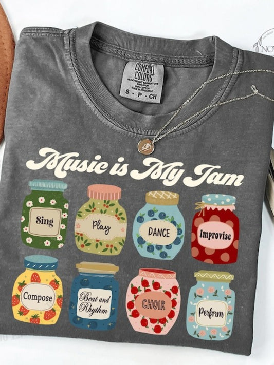 Music Is My Jam Art Print Casual Short Sleeve T-shirt