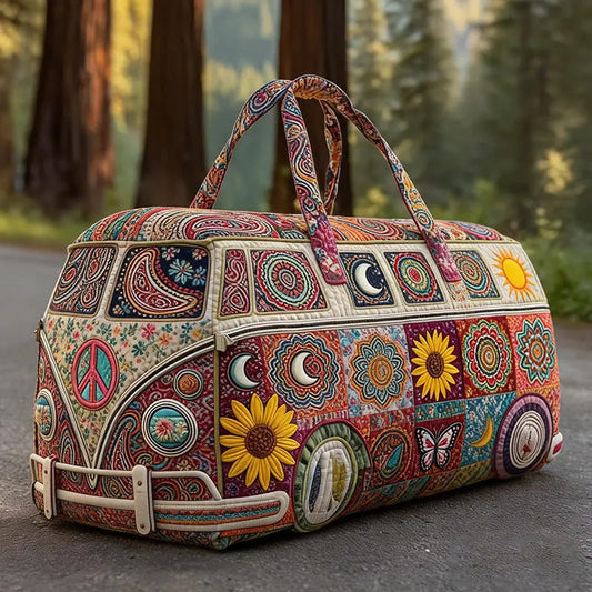 Hippie Retro Print Quilted Duffle Bag