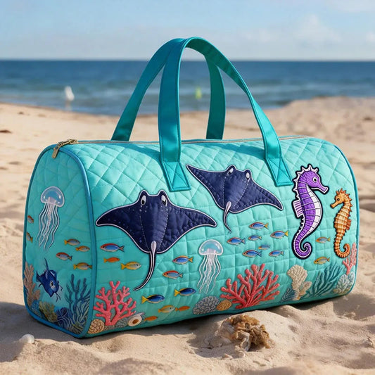 Manta Ray Print Quilted Duffle Bag
