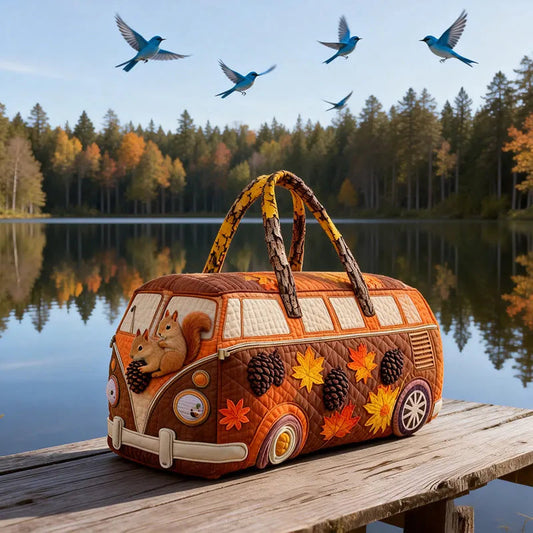 Maple Leaves And Pine Cones Print Quilted Duffle Bag