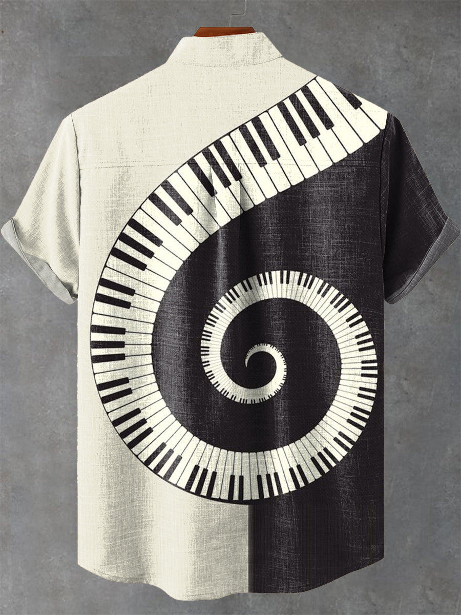 Black and White Music Keyboard Art Vintage Print Casual 100% Cotton Shirt