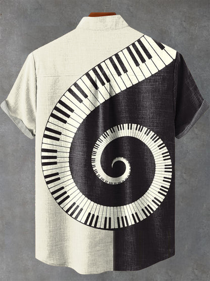 Black and White Music Keyboard Art Vintage Print Casual 100% Cotton Shirt