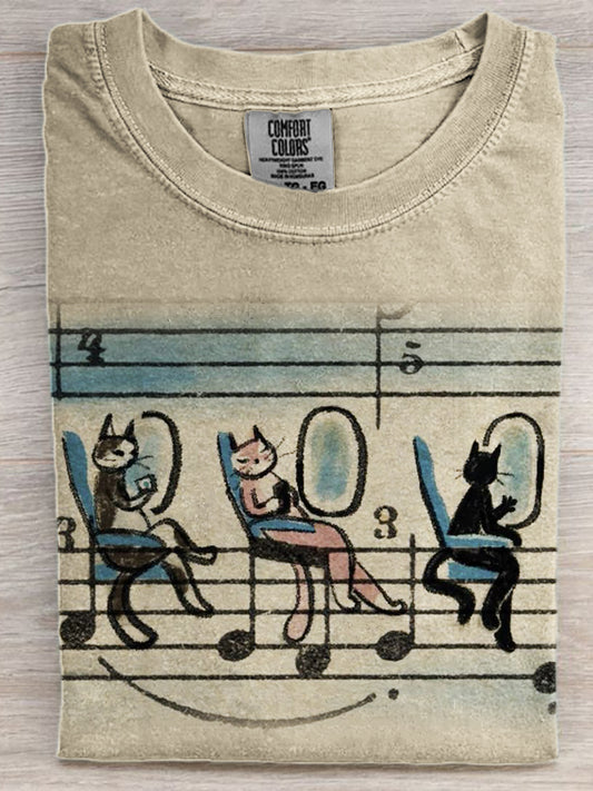 Funny Cats On Plane Sheet Music Art T Shirt