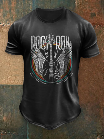 Rock'n'roll Music Lovers Printed Vintage Round Neck Athletic Short Sleeves T-Shirt