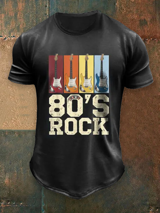 80's Music Lovers Printed Vintage Round Neck Athletic Short Sleeves T-Shirt