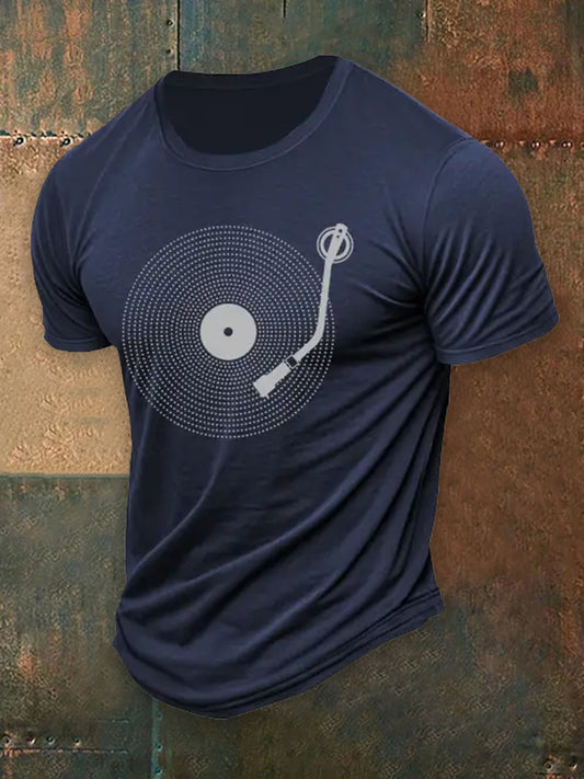 Music Lovers Printed Vintage Round Neck Athletic Short Sleeves T-Shirt