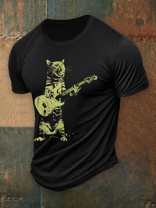 Music Lovers Printed Vintage Round Neck Athletic Short Sleeves T-Shirt