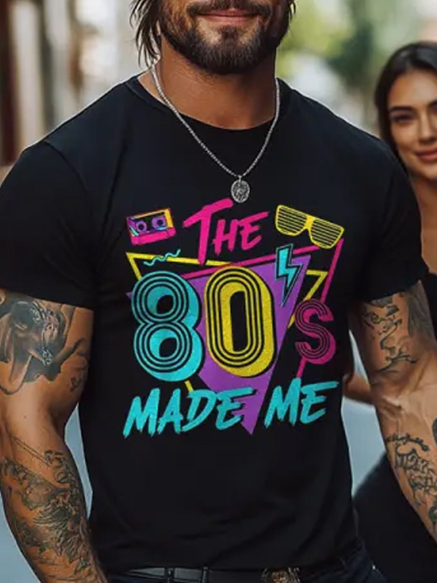 80's Music Lovers Printed Vintage Round Neck Athletic Short Sleeves T-Shirt