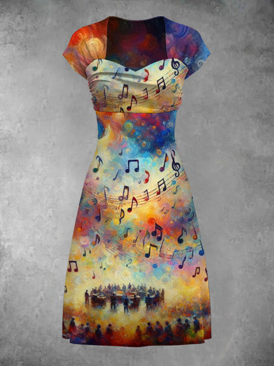Rio Rock Festival Art Print Elegant Chic Short-Sleeved Temperament Dress